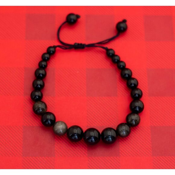 Vintage Black Beads Adjustable Bracelet - O27 - Picture 2 of 3